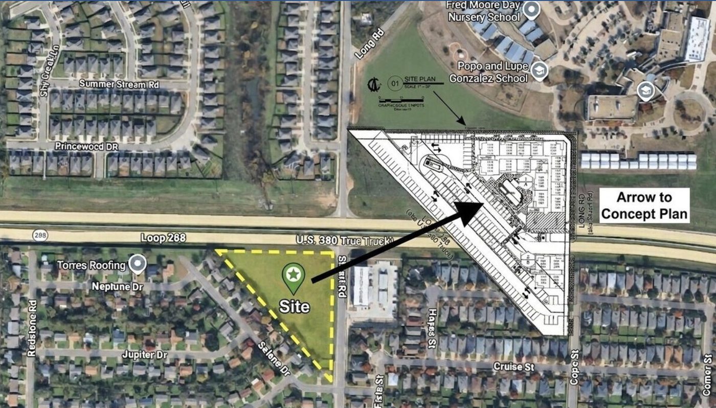 Aerial map of the apartment site at 4209 Stuart Road in Denton